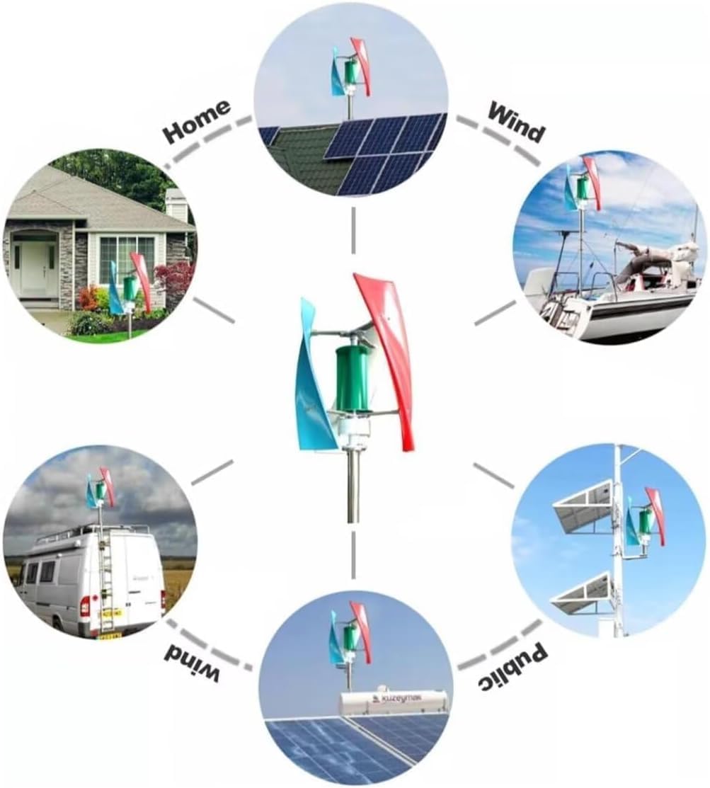 Wind Turbine Kit 3000W Vertical Axis Wind Turbine Generator with Solar Hybrid Controller, Free Energy Windmill Power Generation