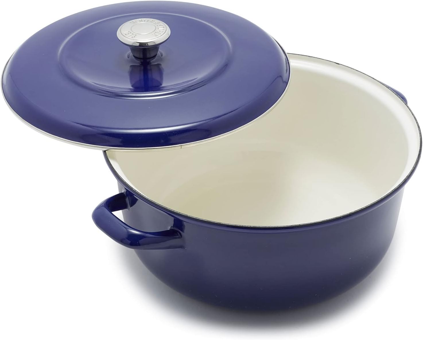 Merten & Storck 7QT Round Dutch Oven Casserole Pot with Lid, European Crafted Enameled Iron Stockpot, Induction & All Cooktops, Braising, Stews, Roasting, Slow Cooking, Sourdough, Cobalt Blue