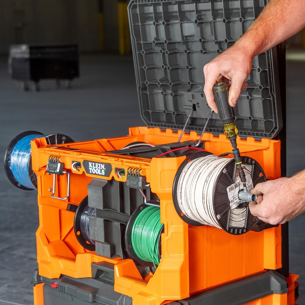 Klein Tools 54825MB MODbox Wire Spool Dispenser, Conduit and Wire Puller, Holds (4) 500-Foot Spools, 120-Pound Capacity, Compatible with MODbox Components