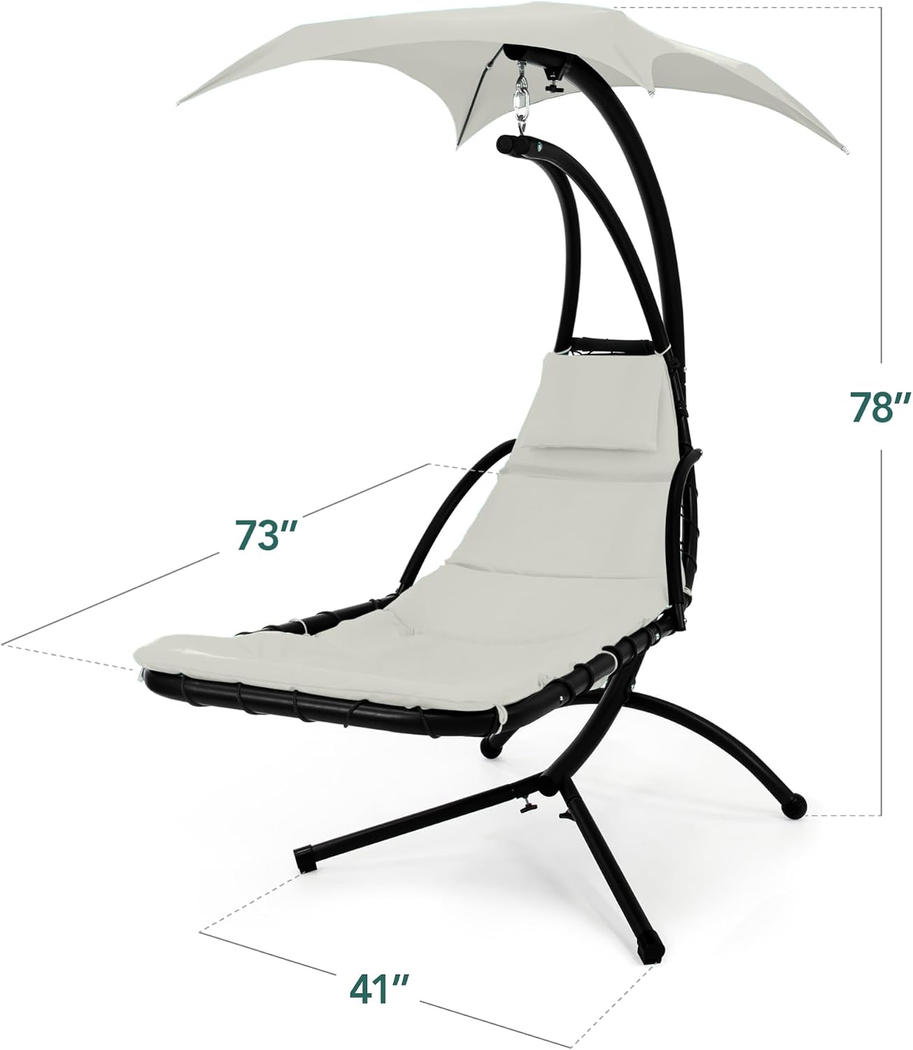 Best Choice Products Hanging LED-Lit Curved Chaise Lounge Chair Swing for Backyard, Patio, Lawn w/ 3 Light Settings, Weather-Resistant Pillow, Removable Canopy Shade, Steel Stand - Ivory