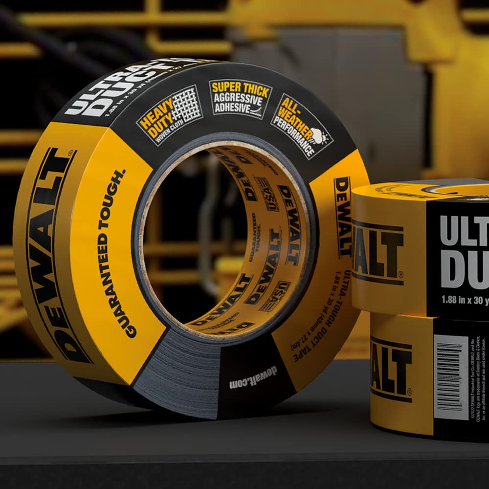 DEWALT Ultra Tough Duct Tape, 1.88 in x 30 yd, Heavy Duty, Ultra Strong, Aggressive Adhesive, All-Weather, 12 Rolls, Black