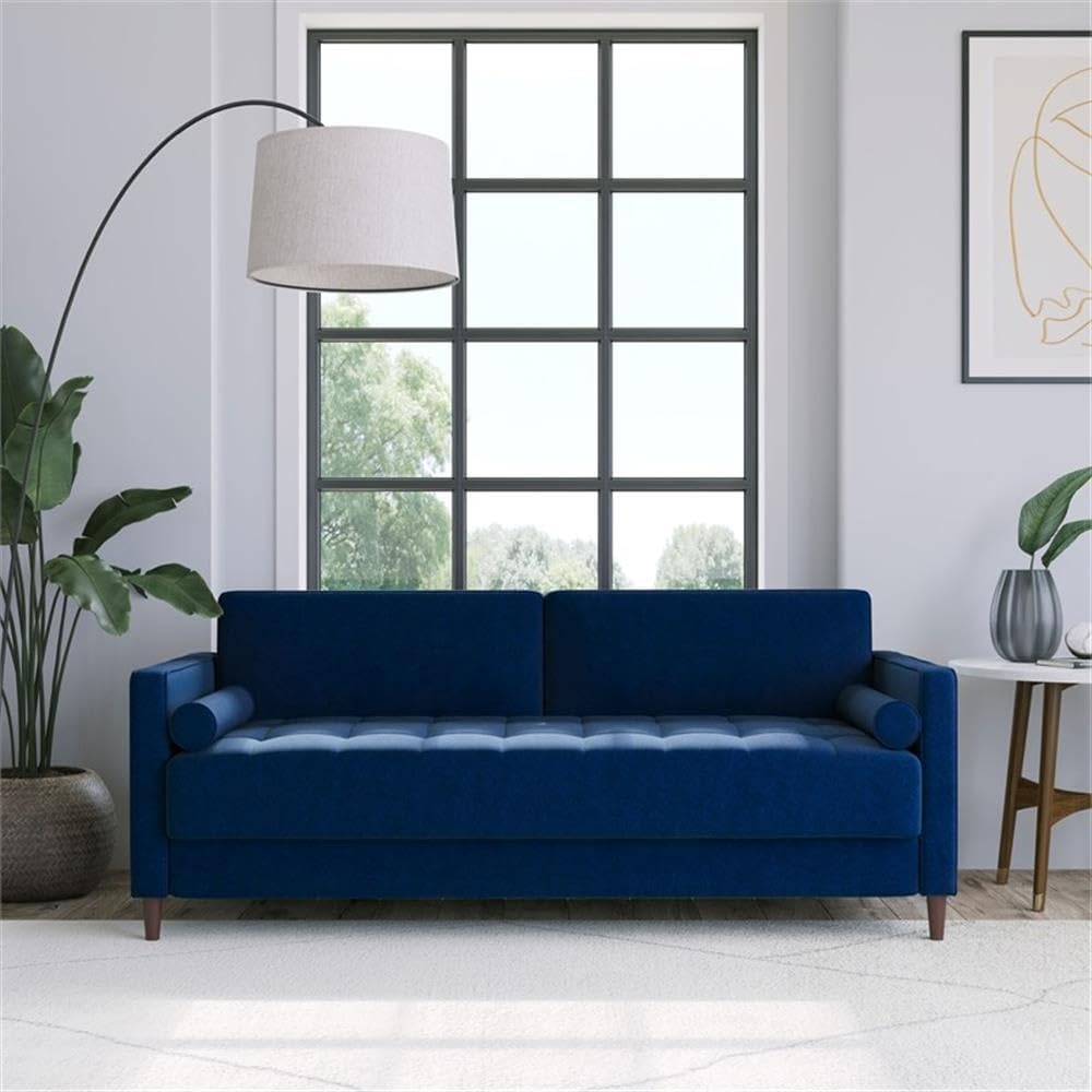 Studio Living® Lexington 75.6' Sofa, Mid-Century Modern, Pocket Coil Comfort, Easy Assembly, Woven Fabric, Navy Blue