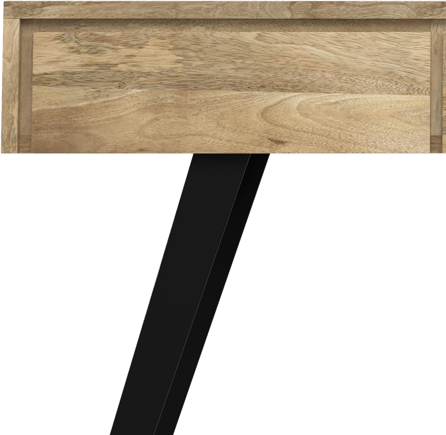 SIMPLIHOME Lowry Console Table - 60 Inch Wide Solid Mango Wood and Metal Sofa Table in Natural, Modern Industrial Storage Table for Entryway or Living Room with 3 Drawers and Angled Metal Legs