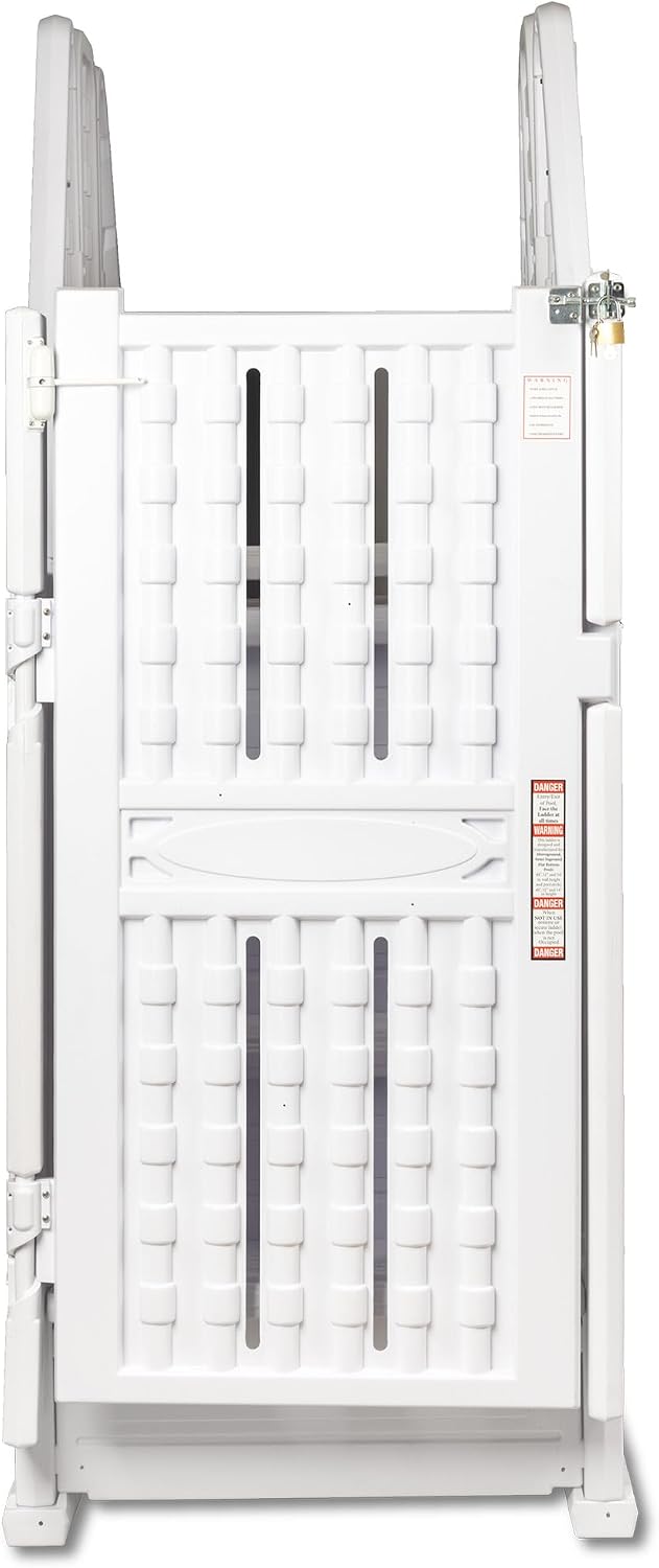 Blue Wave Easy Pool Entry System for 48 to 54-in Deep Above Ground Pools – Secure Pool Steps & Ladder Set w/Lockable Gate, Rust-Resistant Vinyl, Handrails, Anti-Entrapment Barrier – 350-lbs Cap.
