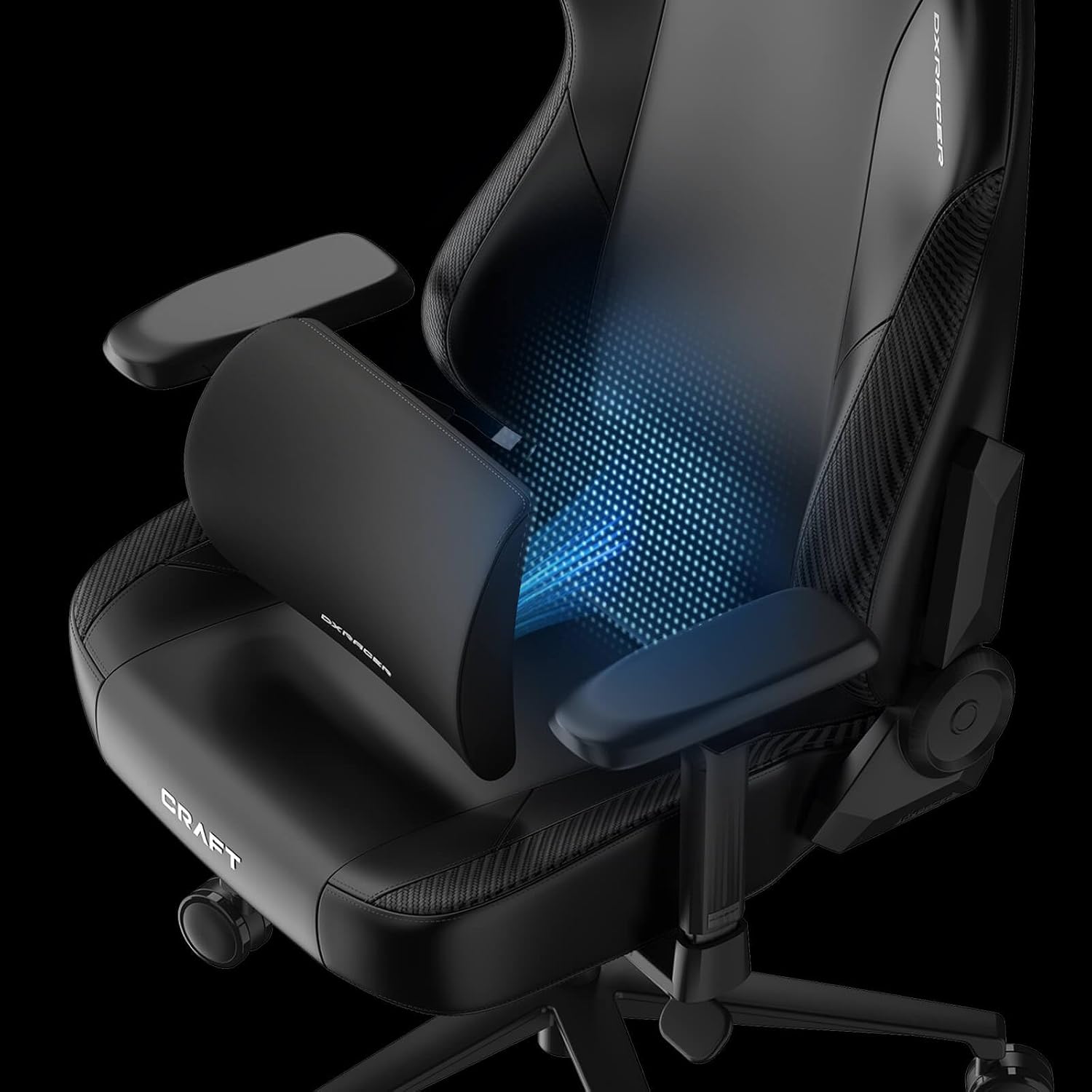 DXRacer Craft L Video Gaming Chair for Adults, Ergonomic Office Reclining Computer Chair with Magnetic Head Pillow and Lumbar Support, Racing Style Height Adjustable (EPU Leatherette, Black)