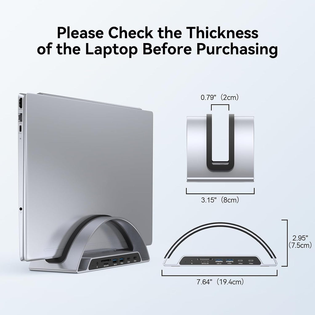 TobenONE Laptop Docking Station Dual Monitor 4K@60Hz with 100W Power Adapter, Vertical Docking Station with HDMI, USB A&C 3.2 Ports, SD/microSD, Audio for Dell/HP/Lenovo/Surface