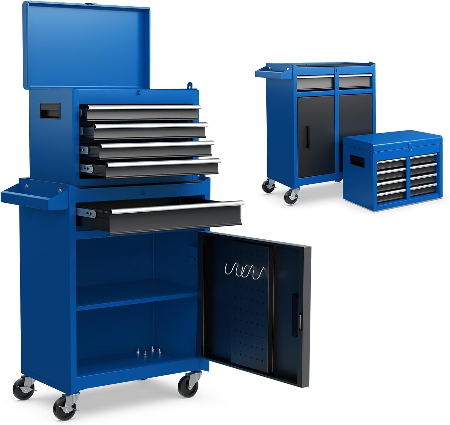Goplus Rolling Tool Chest, 5-Drawer Tool Box Organizer w/Lockable Wheels & Sliding Drawers & Detachable Top & Adjustable Shelf, Tool Storage Cabinet for Garage Workshop (Blue)