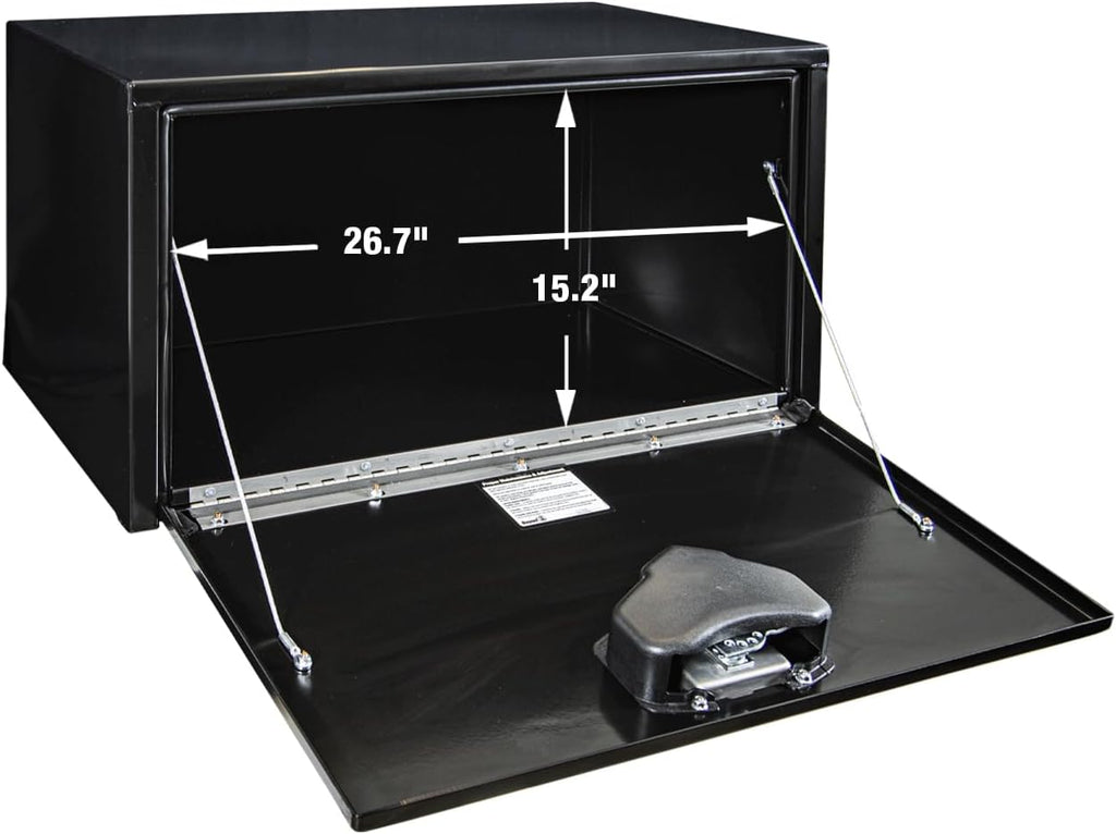 Buyers Products 1702303 Black Steel Underbody Truck Tool Box – 18 x 18 x 30 Inch - Truck Bed & Underbelly RV Storage Box, Locking T-Latch, Weather-Resistant, Heavy-Duty Flatbed Job Box, Made in USA