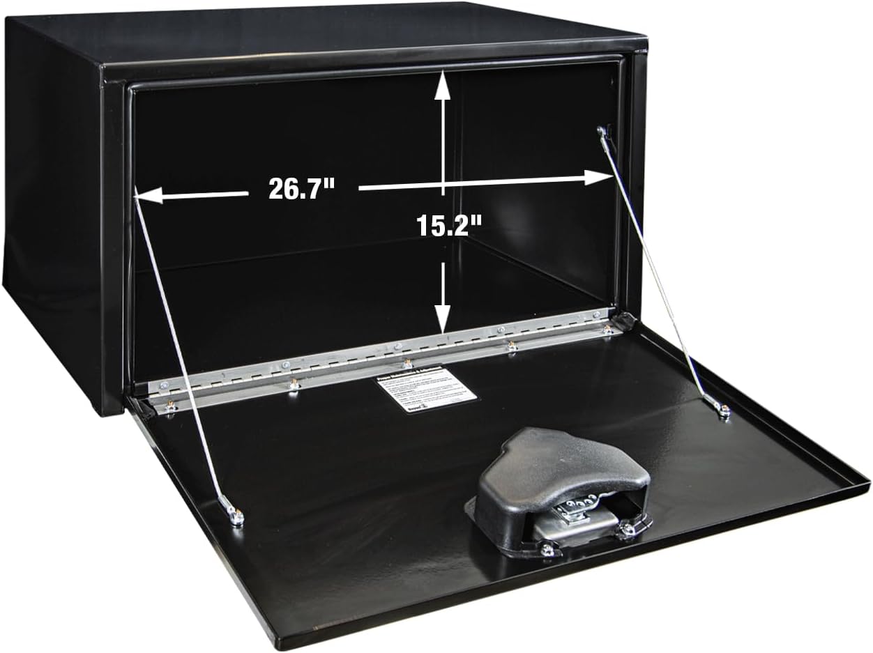 Buyers Products 1702303 Black Steel Underbody Truck Tool Box – 18 x 18 x 30 Inch - Truck Bed & Underbelly RV Storage Box, Locking T-Latch, Weather-Resistant, Heavy-Duty Flatbed Job Box, Made in USA