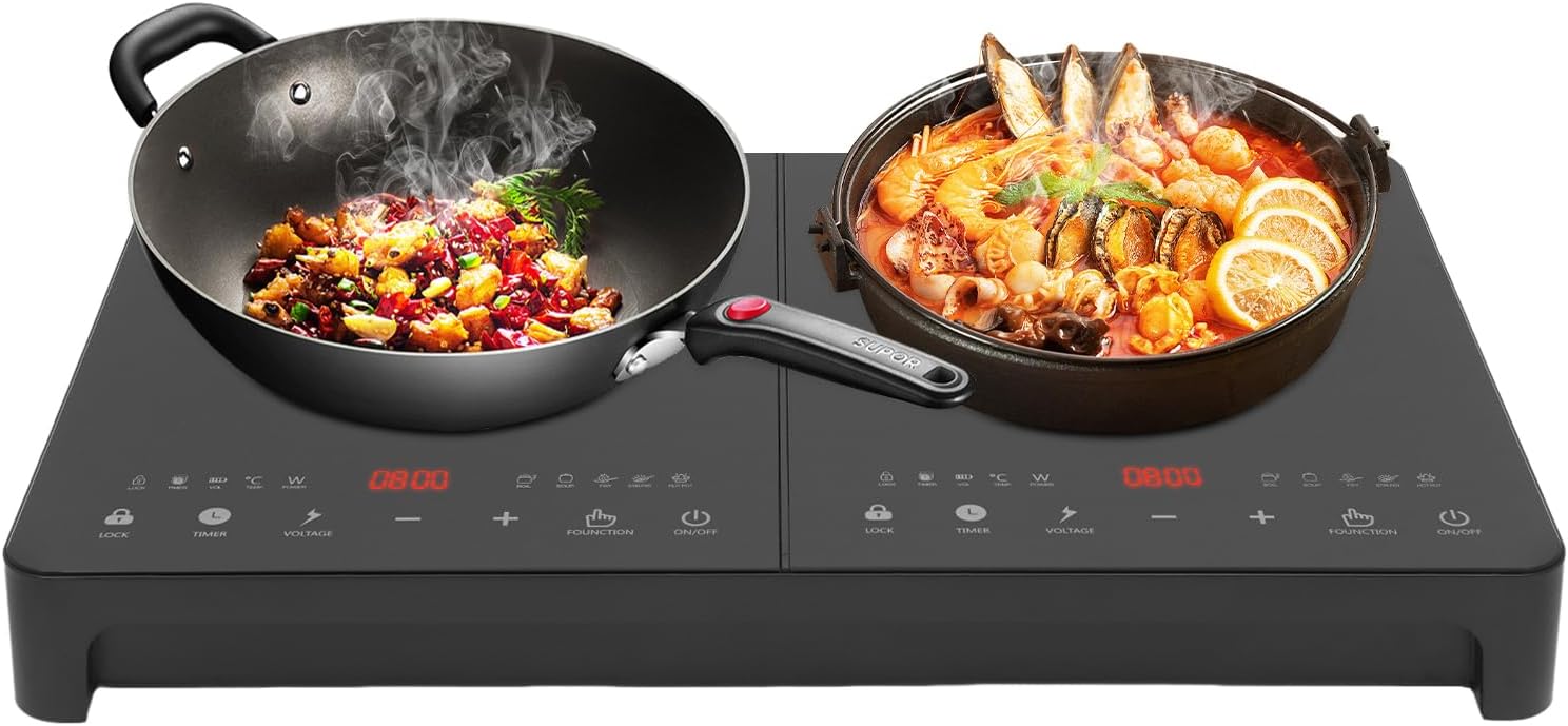 Double Induction Cooktop 2 Burner, 2000W+2000W Electric Stove w/Touch Controls & Timer, Portable Countertop Burner for Kitchen, Apartment, or Office Use