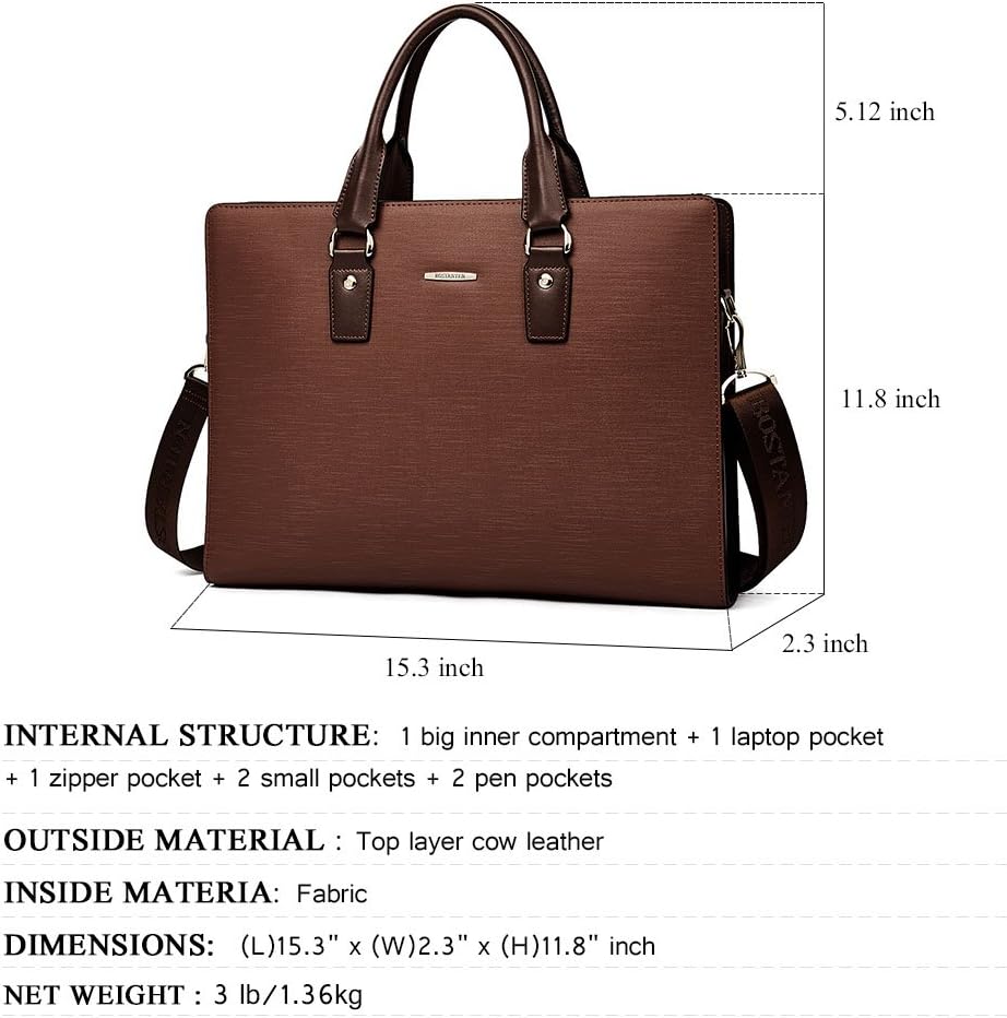BOSTANTEN Leather Lawyers Briefcase Laptop Business Slim Bags for Men & Women