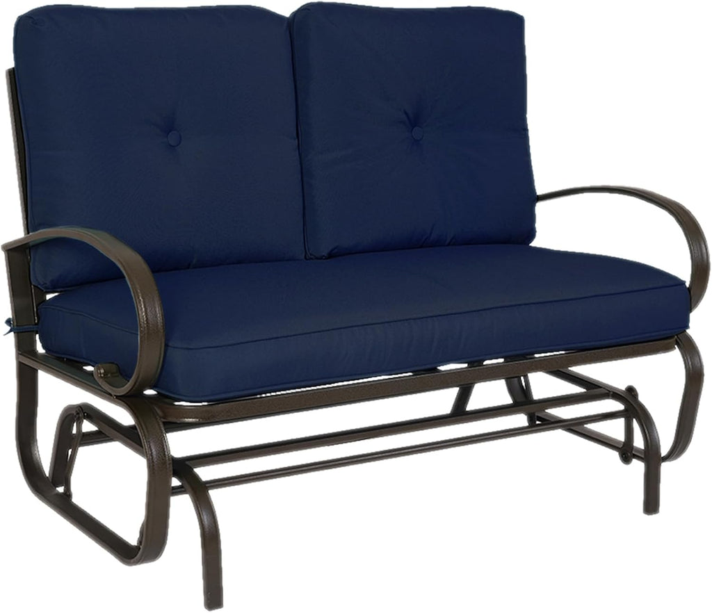 Kozyard Cozy Patio Glider Bench - Outdoor Rocking Loveseat with Sturdy Frame and Cushioned Seats for Patio, Yard - Rocker Swing with Outdoor Seating, Perfect for Porch Outdoo (NavyBlue)