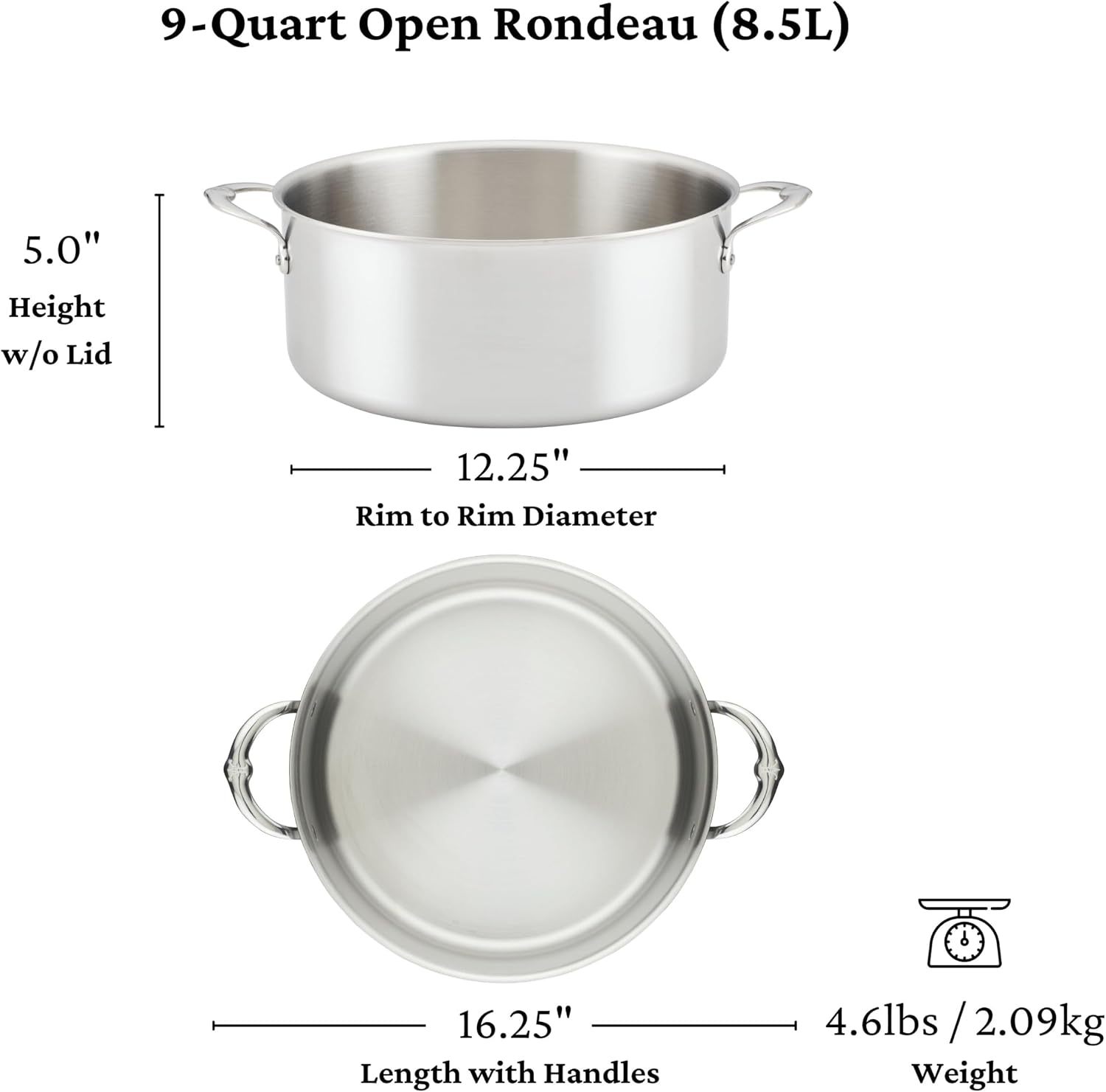 Thomas Keller Insignia by Hestan - Stainless Steel 9 Quart Rondeau, Induction Cooktop Compatible