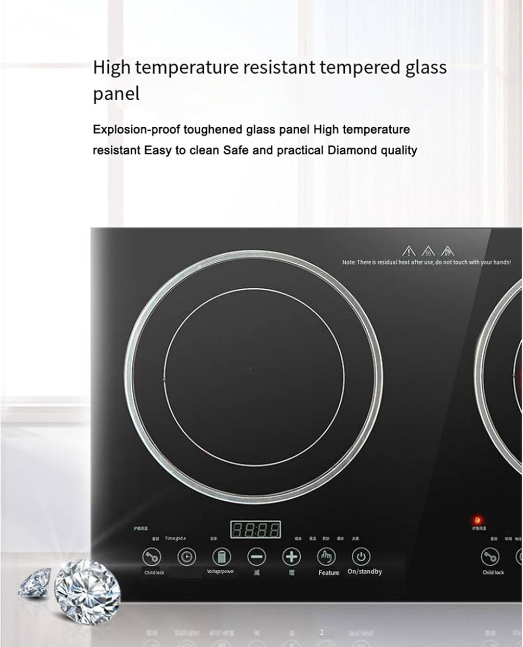 2200W Dual-Head Household Smart Induction Cooktop Independent Booking Timer 10-Speed Safety Lock Portable Induction Cooktop