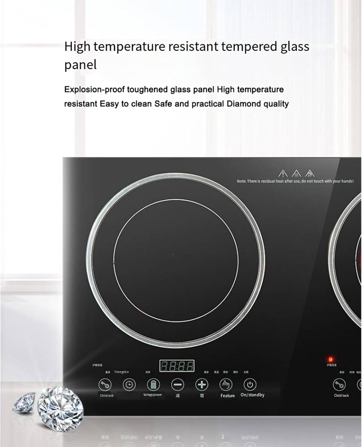 2200W Dual-Head Household Smart Induction Cooktop Independent Booking Timer 10-Speed Safety Lock Portable Induction Cooktop
