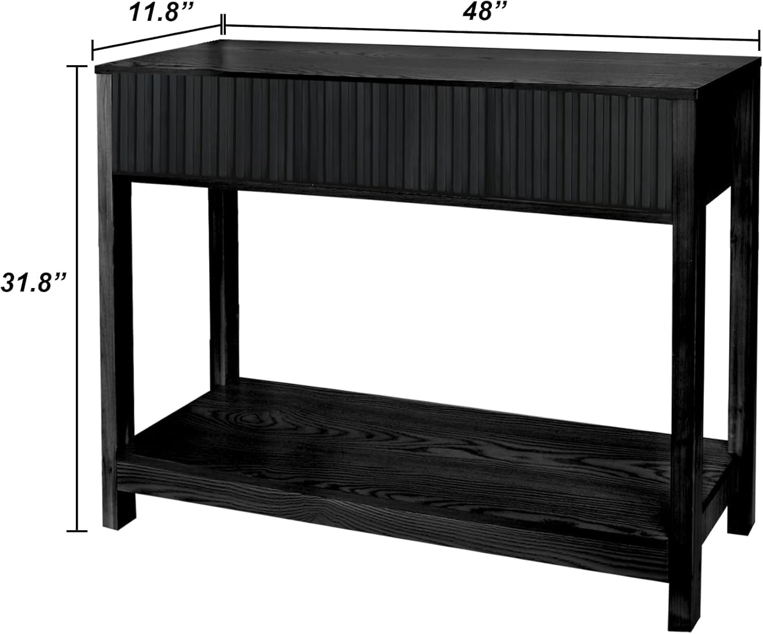 Fluted Console Table, Long Console Tables for Entryway 48' Vanity Desk, Black Boho Entry Table Narrow Modern Hallway Table Modern Sofa Table for Living Room