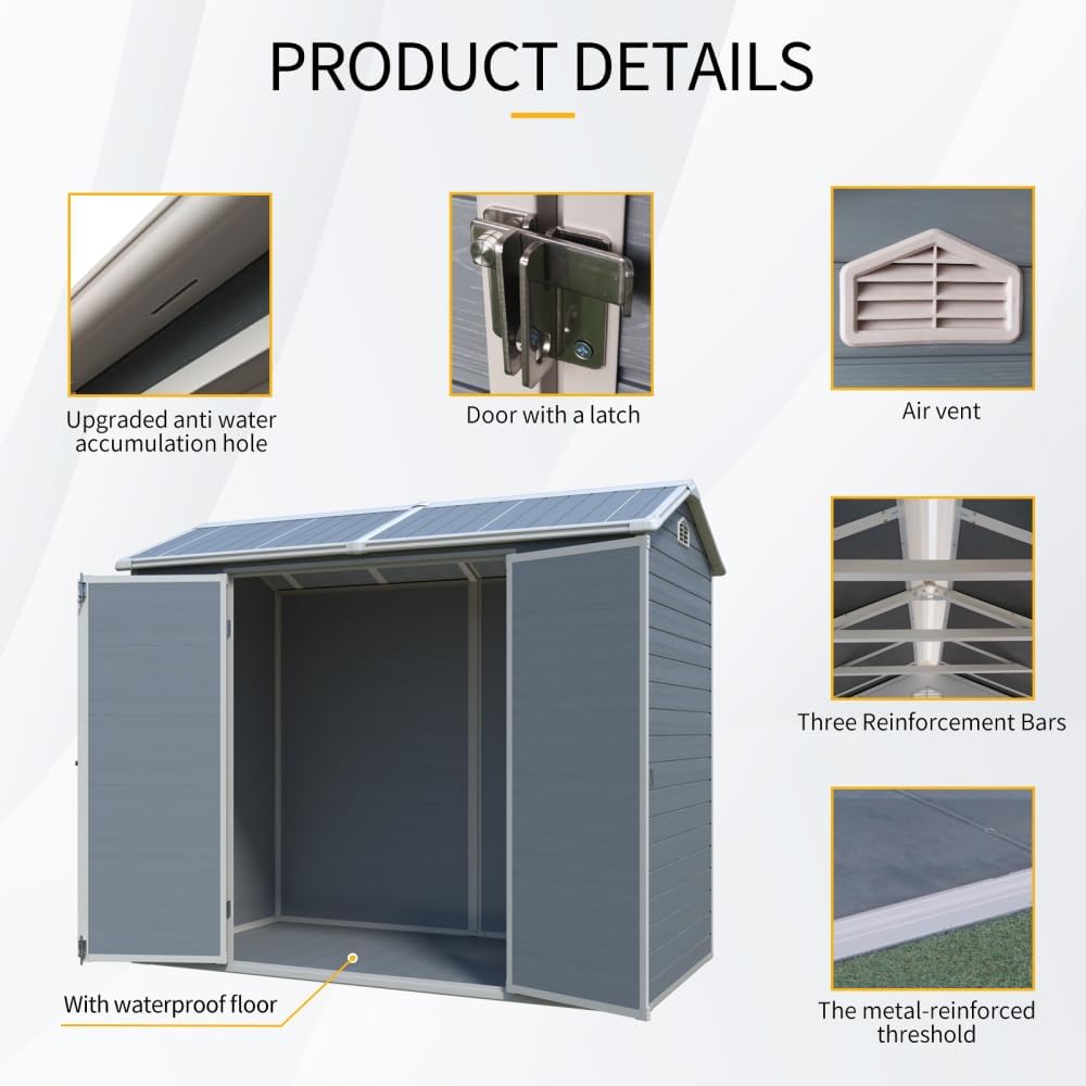 8x4FT Resin Garden Shed - Plastic Lean to Shed with Floor, Lockable Outdoor Storage Sheds for Patio Yard, Outdoor Shed with Floor Included (White)