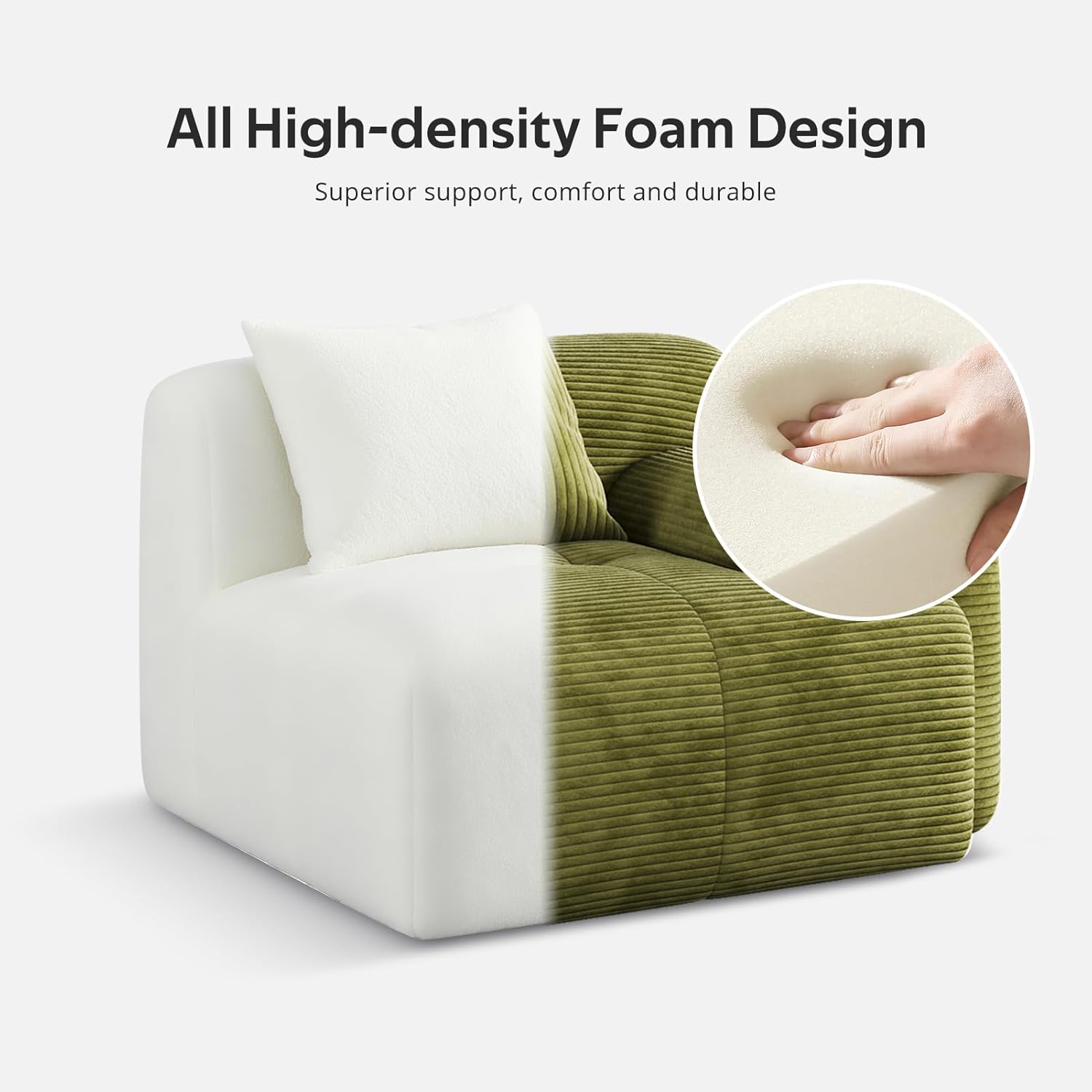 118'' Modern L-Shaped Modular Sectional Sofa for Living Room，Oversized 3-Seater Couch with Deep Seat and Movable Ottoman – No Assembly,Comfortable Corduroy Fabric Boneless Sofa (Green)