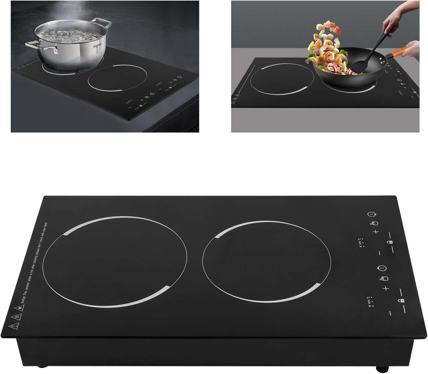 NIENIEE Electric Cooktop 2 Burner, Portable Induction Cooktop with Independent Burner Control, 1200W+1100W Dual Cooking Zones, 9 Temperature Settings, 110V for Kitchen, Dorm, RV (Fits 10.24' Pots)