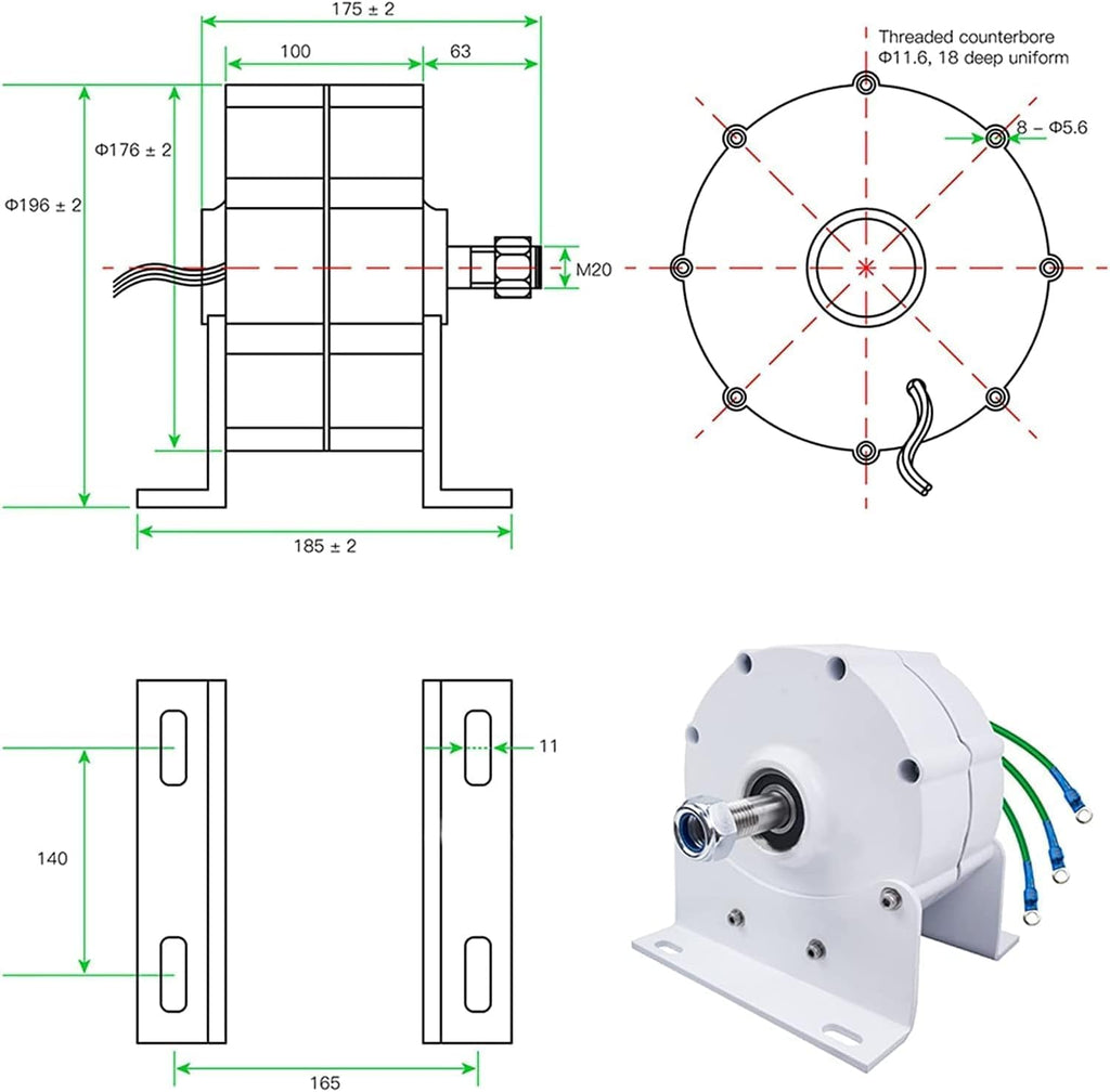 Low Speed Gearless Permanent Magnet Generator 3000W V AC Alternators Use for Wind Turbine Water Turbine(with Base),48v