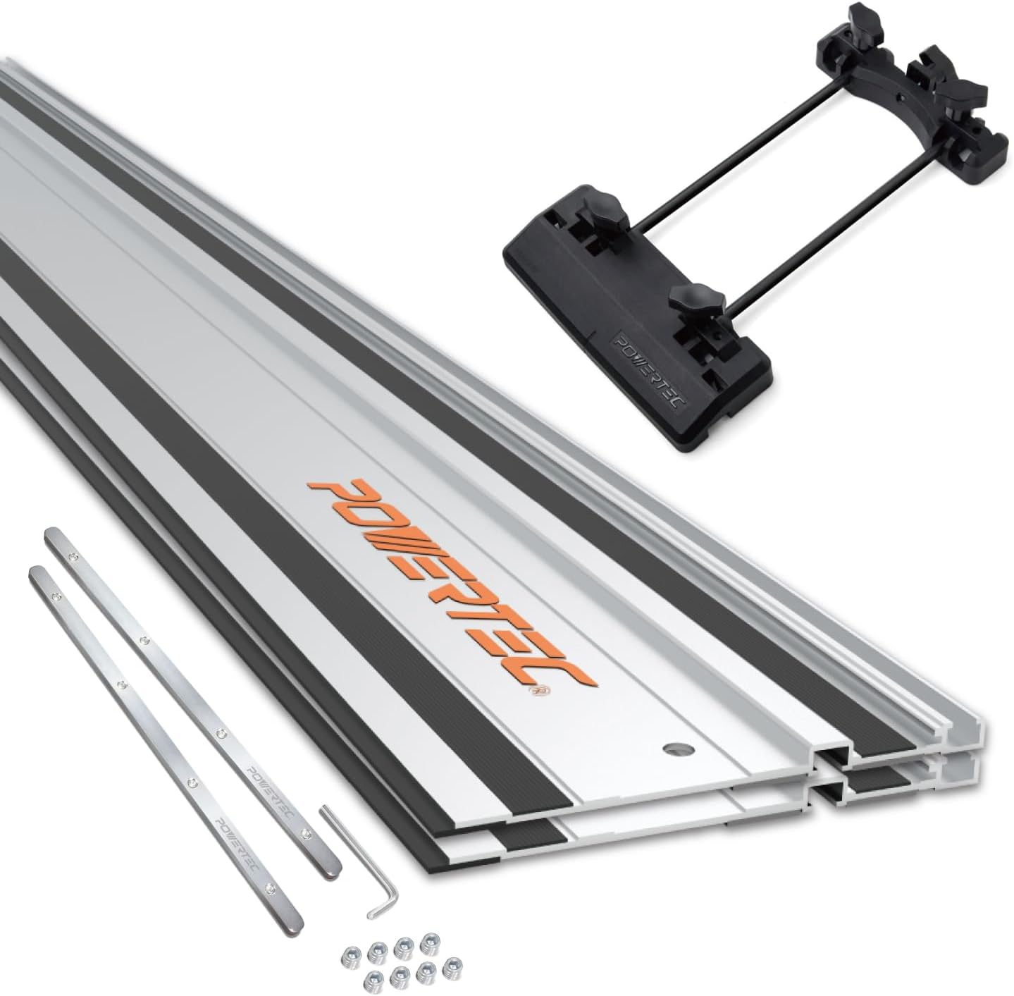 POWERTEC 110' Track Saw Guide Rail Kit and Router Guide for Makita and Festool Compact Router and Plunge Router, Includes 2PK 55' Guide Rails and Connectors (72079)