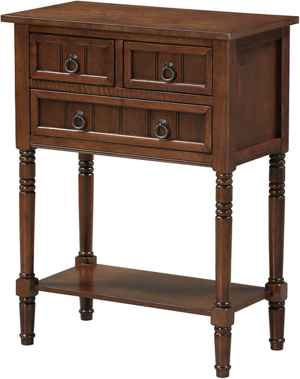 Convenience Concepts Kendra Entryway Hall Table 23.75' - 3 Storage Drawers, Traditional Console with Shelf for Decor, Office & Hallway Organizer, No Tools Assembly, Solid Wood Legs, Espresso