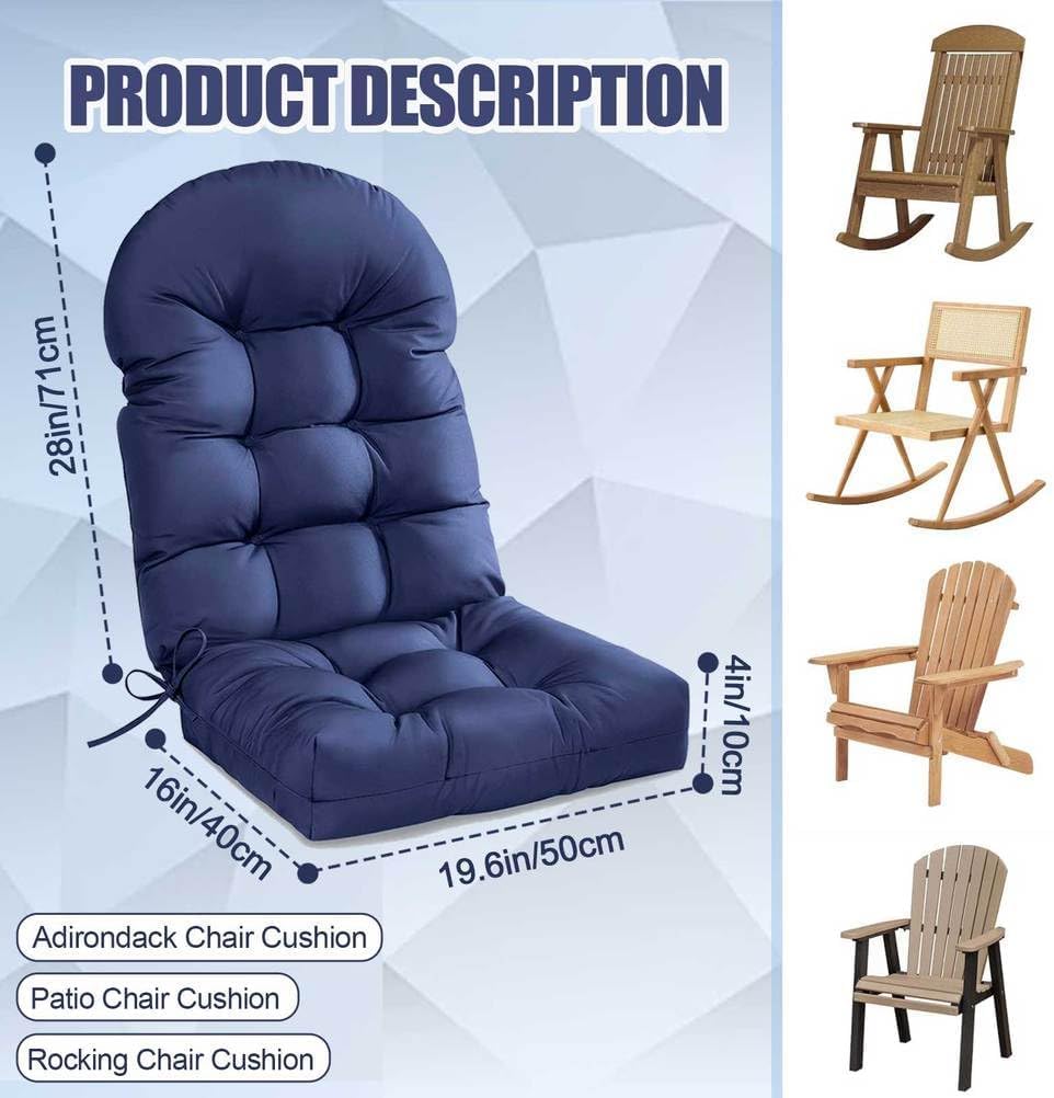 Chair Cushion Waterproof Outdoor Rocking Chair Cushions with Ties Anti-Slip High Back Patio Chair Cushions for Patio Furniture Cushions Dark Grey 6 Pieces
