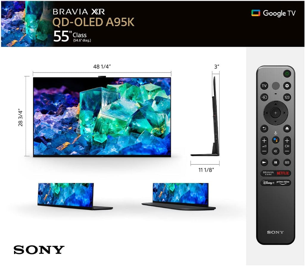 Sony 55 Inch 4K Ultra HD OLED Smart Google TV with Dolby Vision HDR, Bluetooth, Wi-Fi, HDMI, USB - 2022 Model XR55A95K