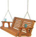 Amish Casual Heavy Duty 700 Lb Capacity Porch Swing with Cup Holders (5 Foot, Cedar Stain) – Wooden Outdoor Roll Back Swing with Hanging Chains – Amish Made in the USA