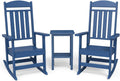 NAVINE 3-Piece Outdoor Rocking Chair Set, Oversized Porch Rocking Chair Set of 2 with Side Table, HDPE High Back Patio Rocking Chair, Suitable for Patio, Porch, Backyard, Navy Blue