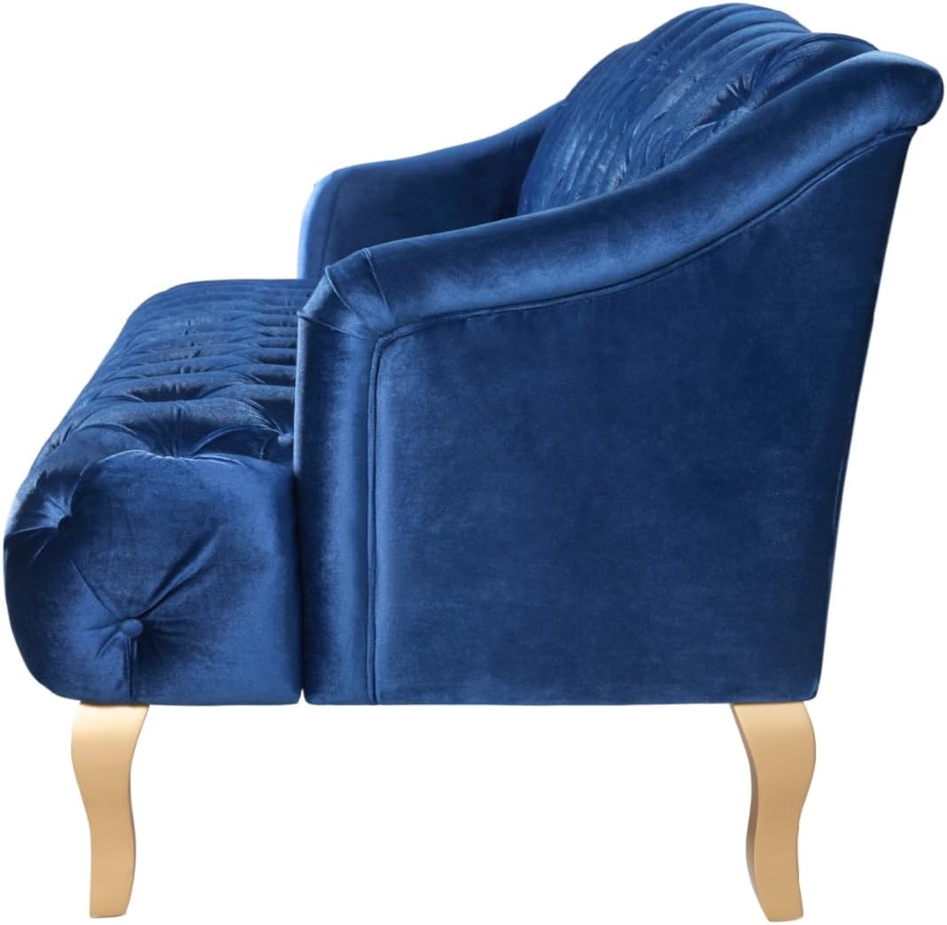 Wine Red Modern Velvet Loveseat Sofa Couch, 73' Mid - Century Tufted Upholstered Small Love Seat Couch, Curved High Back 3-Seats Couches for Compact Space, Living Room, Apartment (Dark Blue)