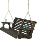 Amish Casual Heavy Duty 700 Lb Capacity Porch Swing with Cup Holders (5 Foot, Semi-Solid Black Stain) – Wooden Outdoor Roll Back Swing with Hanging Chains – Amish Made in the USA