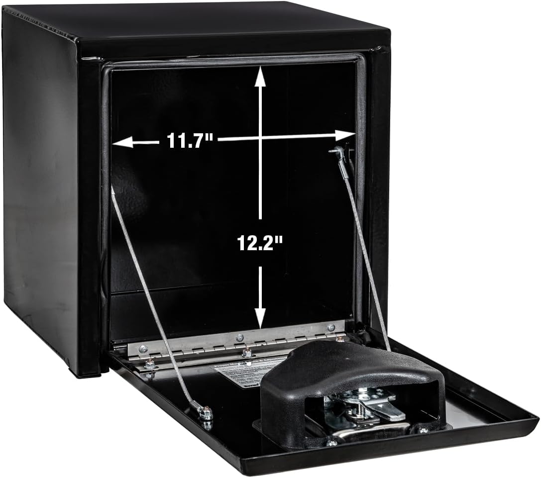 Buyers Products 1703310 Black Steel Underbody Truck Tool Box – 15 x 10 x 15 Inch - Truck Bed & Underbelly RV Storage Box, Locking T-Latch, Weather-Resistant, Heavy-Duty Flatbed Job Box, Made in USA