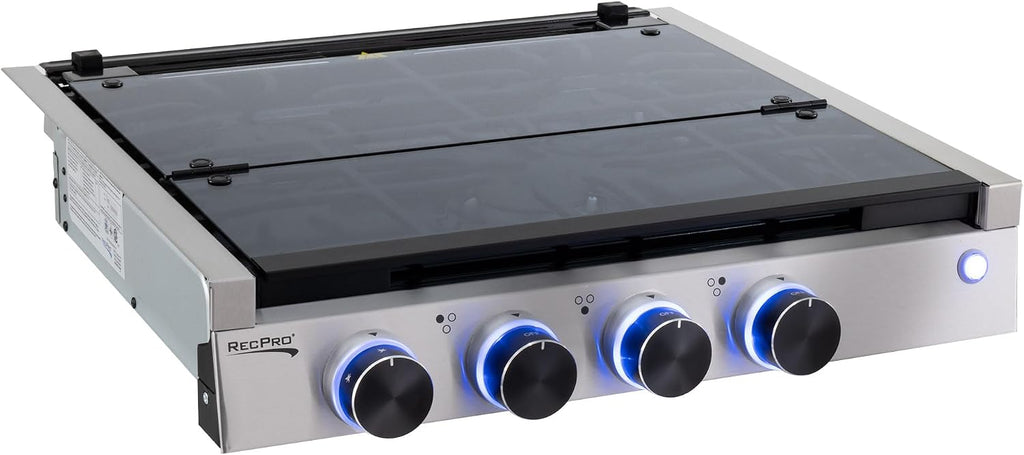 RecPro RV Built In Gas Cooktop | 2 Burner or 3 Burner | RV Cooktop Stove | 6,500 and 8,000 BTU Burners | Cover Included (Stainless Steel, 3-Burner)