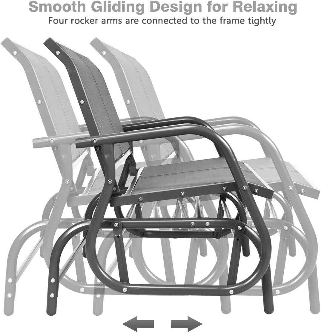 Giantex Swing Glider Chair 48 Inch with Spacious Space, 2 People Swing Lounge Glider Chair Cozy Patio Bench Outdoor & Indoor for Patio, Backyard, Poolside, Lawn Steel Rocking Garden Loveseat (Gray)