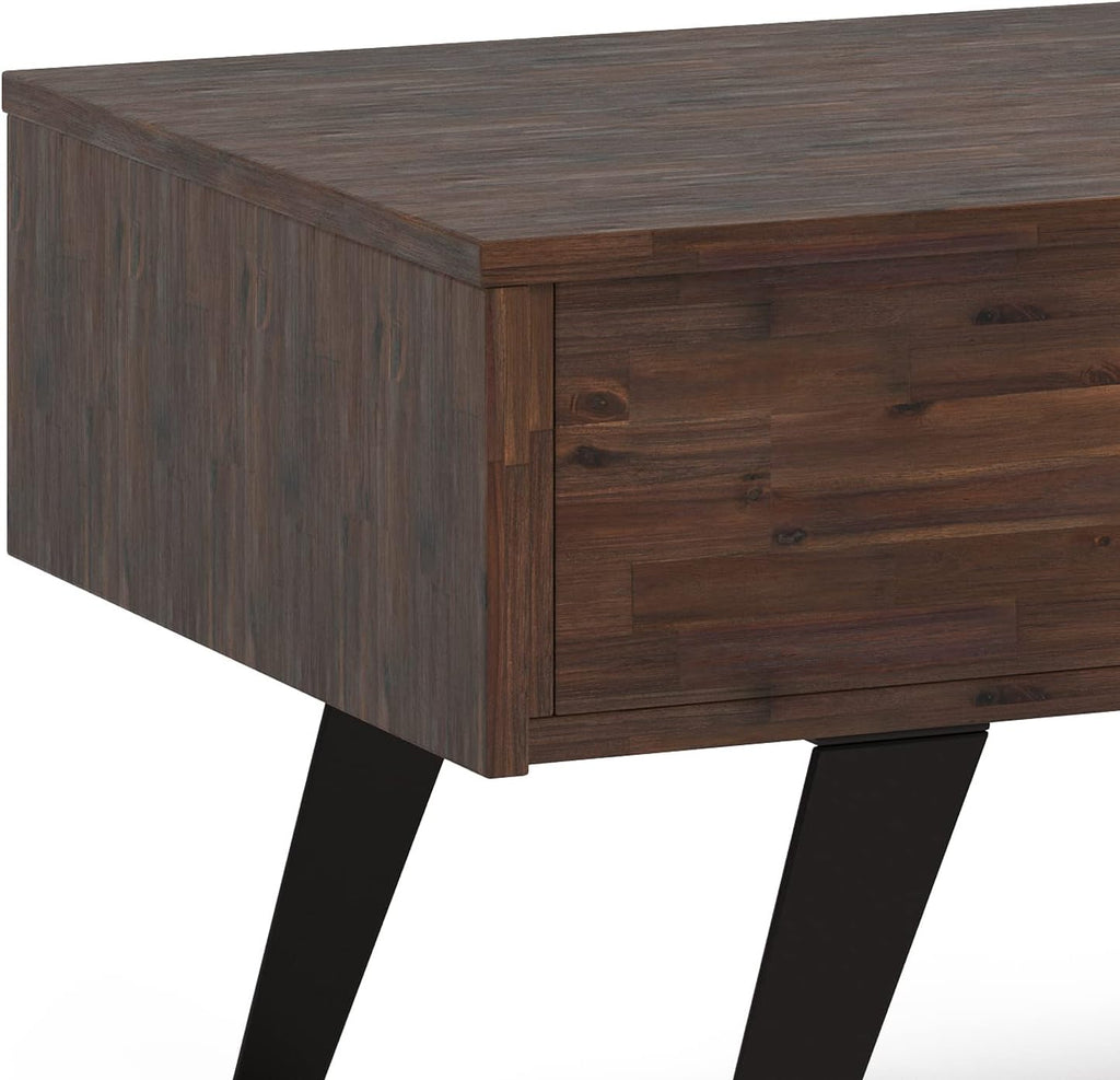 SIMPLIHOME Lowry Lift Top Coffee Table - 48 inch Wide Solid Acacia Wood and Metal Living Room Table in Distressed Charcoal Brown, Modern Industrial Cocktail Table with Hidden Storage and Open Shelf