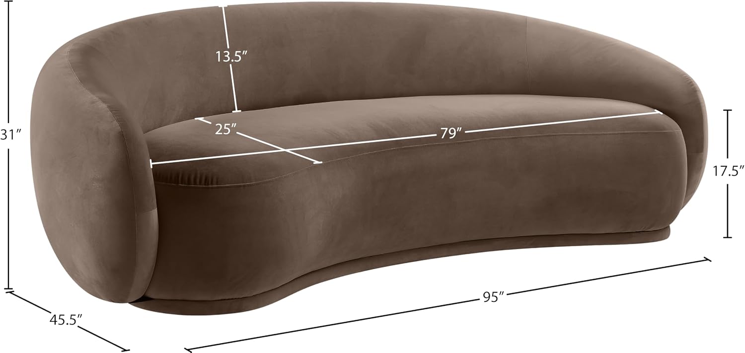 Meridian Furniture 44044Brown-S Emery Collection Modern | Contemporary Sofa with Ultra Luxe Brown 460 GSM Velvet, Solid Eucalyptus Wood Inner Frame, 95' W x 45.5' D x 31' H, Brown