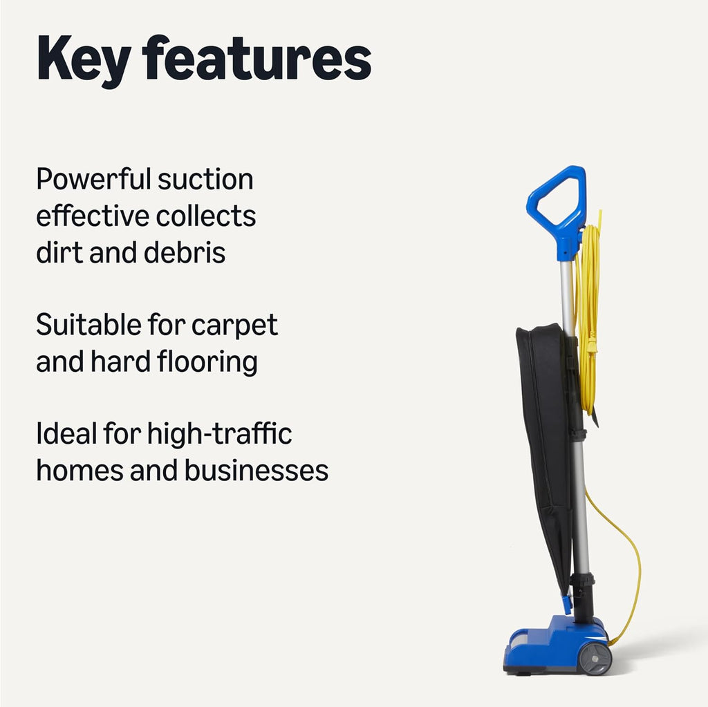 Amazon Basics Heavy Duty Upright Bagged Vacuum with Powerful Suction for Carpet and Bare Floors, Commercial-Grade