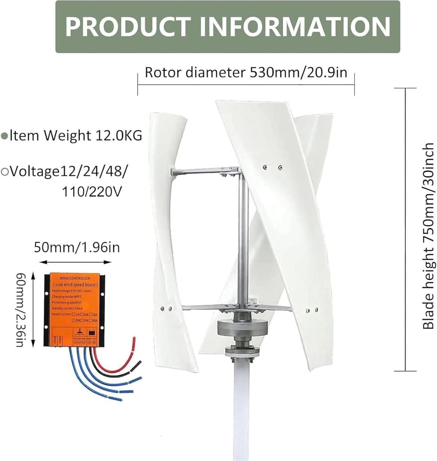 Vertical Wind Turbine Generator for Home 12V 24V 48V 220V with MPPT Low Noise, energy efficient wind power for Farm Garden for Marine,RV,Home,Windmill Generator 15000W-24V