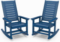 IVY&LANE Outdoor Rocking Chairs Set of 2 | Porch-Rockers | Blue | HDPE Plastic | All-Weather | High Back | Wide Seat | Oversized Patio Rocker for Adult | for Outside Deck Balcony Garden