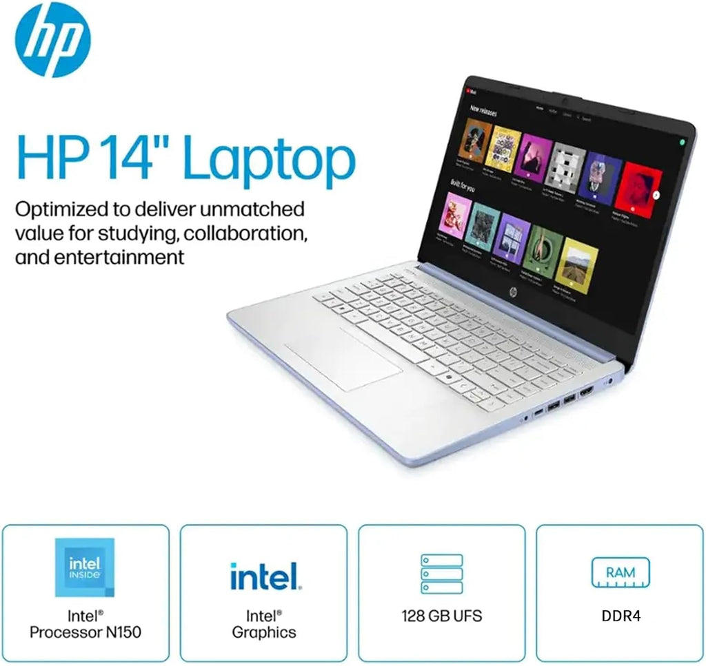 HP 14' HD Student Business Laptop, Intel Quad-Core N4120, 8GB RAM, 256GB Storage, (128GB eMMC+128GB SD Card), 1 Year Office 365, Slim Design, Webcam, HDMI, Bluetooth, WiFi, Win 11 S, Blue