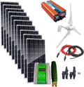 1.4Kw Wind Solar Power: 10pcs 100W Mono Solar Panels & 400W Wind Turbine Generator & 2000W 24V Off Grid Inverter & Cable Connector Home Boat RV