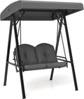 Tangkula 2 Person Porch Swing, Patio Swing with Adjustable Canopy, Heavy-Duty Metal Frame & Soft Cushion, Outdoor Swing for Backyard, Garden (Grey)