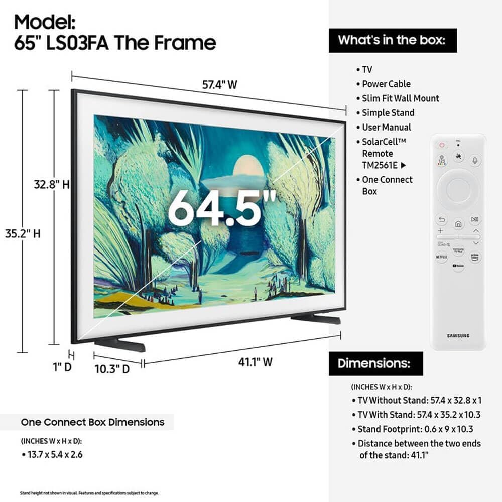 Samsung QN65LS03F 65 inch Class The Frame LS03FAF Series QLED 4K HDR Vision AI Smart TV