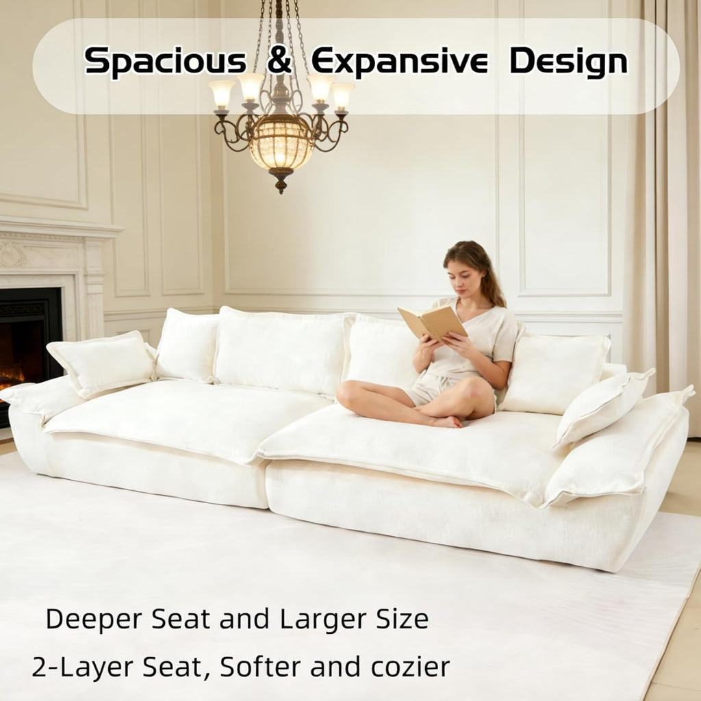 138' Modular Cloud Couch, Sectional Couch with Deep Seats, Wide Armrests and Multiple Pillows, Boneless Couches Sofas Loveseat for Bedroom/Living Room/Apartment/Office (White, Right)