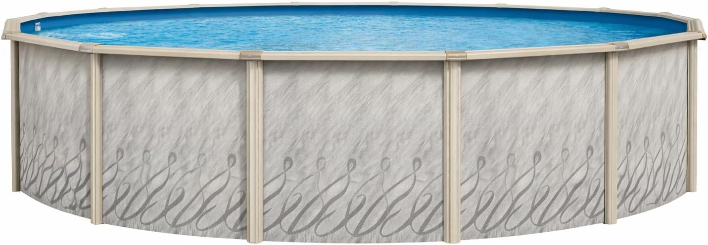 Lake Effect Pools 'Meadows' 24 ft Round Above Ground Swimming Pool | 52 Inch Steel Side Walls | Kit Includes: 25 Gauge Overlap Liner & Widemouth Skimmer