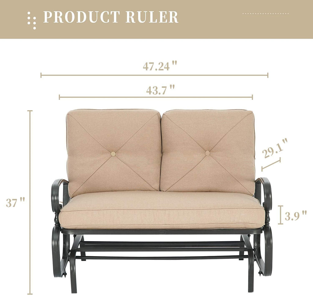 SUNCROWN Outdoor Swing Glider Chair, Patio 2 Seats Loveseat Rocking Chair with Cushions, Steel Frame Furniture - Brown
