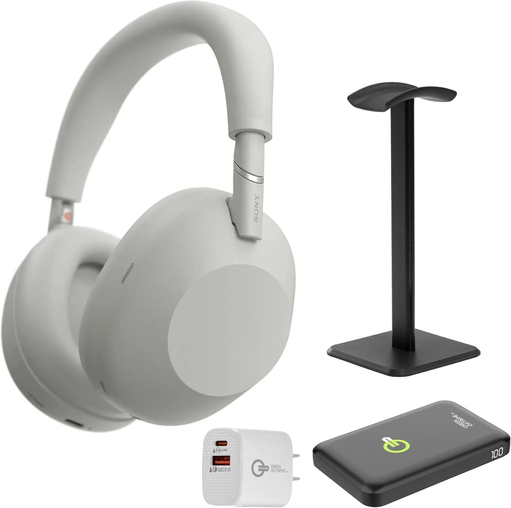 Sony WH-1000XM6 The Best Wireless Noise Canceling Headphones + Portable Charger + Headphone Stand + 20W 2-Port Wall Charger (Platinum Silver)
