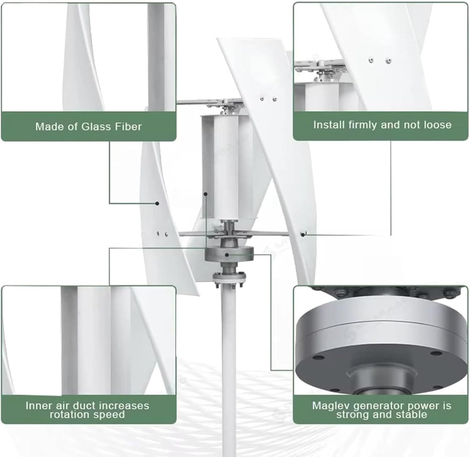 Vertical Wind Turbine Generator for Home 12V 24V 48V 220V with MPPT Low Noise, energy efficient wind power for Farm Garden for Marine,RV,Home,Windmill Generator 3000W-48V