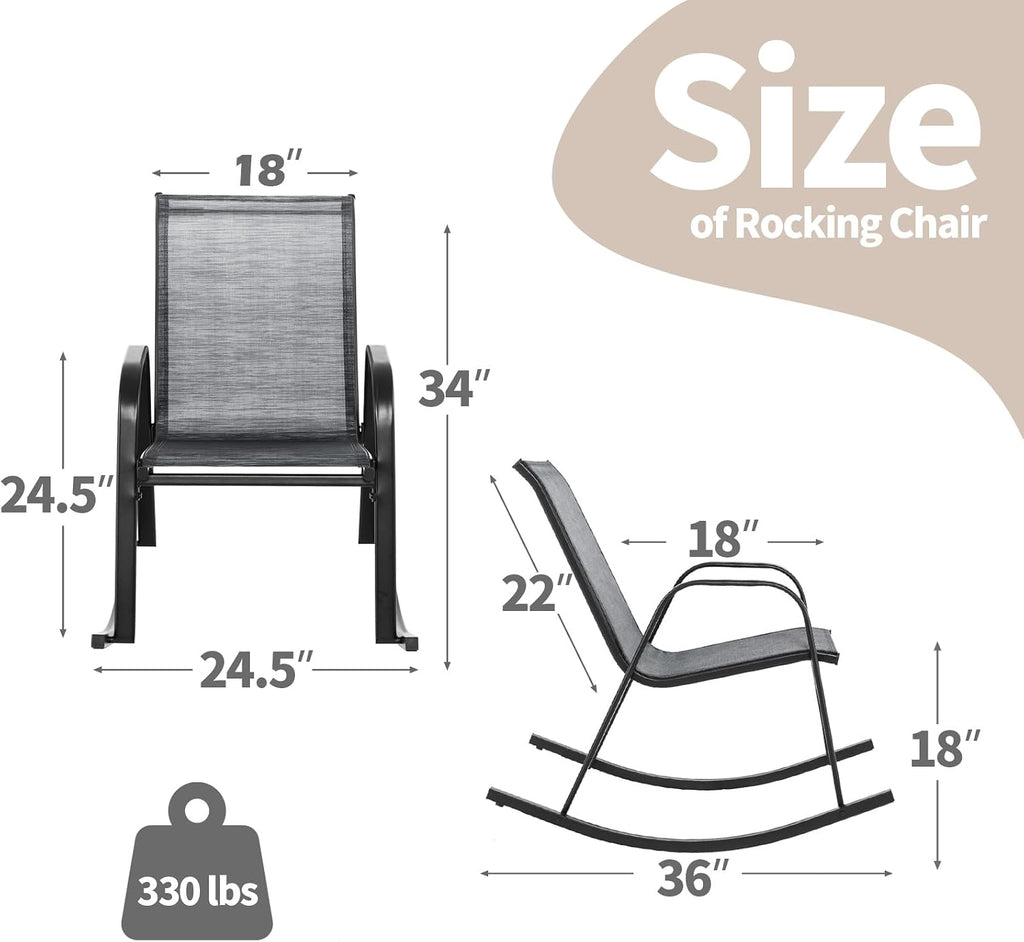 Tangkula Patio Rocking Chair Set of 4, Outdoor Ergonomic Rockers with Breathable Fabric Seat, Gentle Rocking Function, Sturdy Metal Rocker for Front Porch, Backyard, Garden